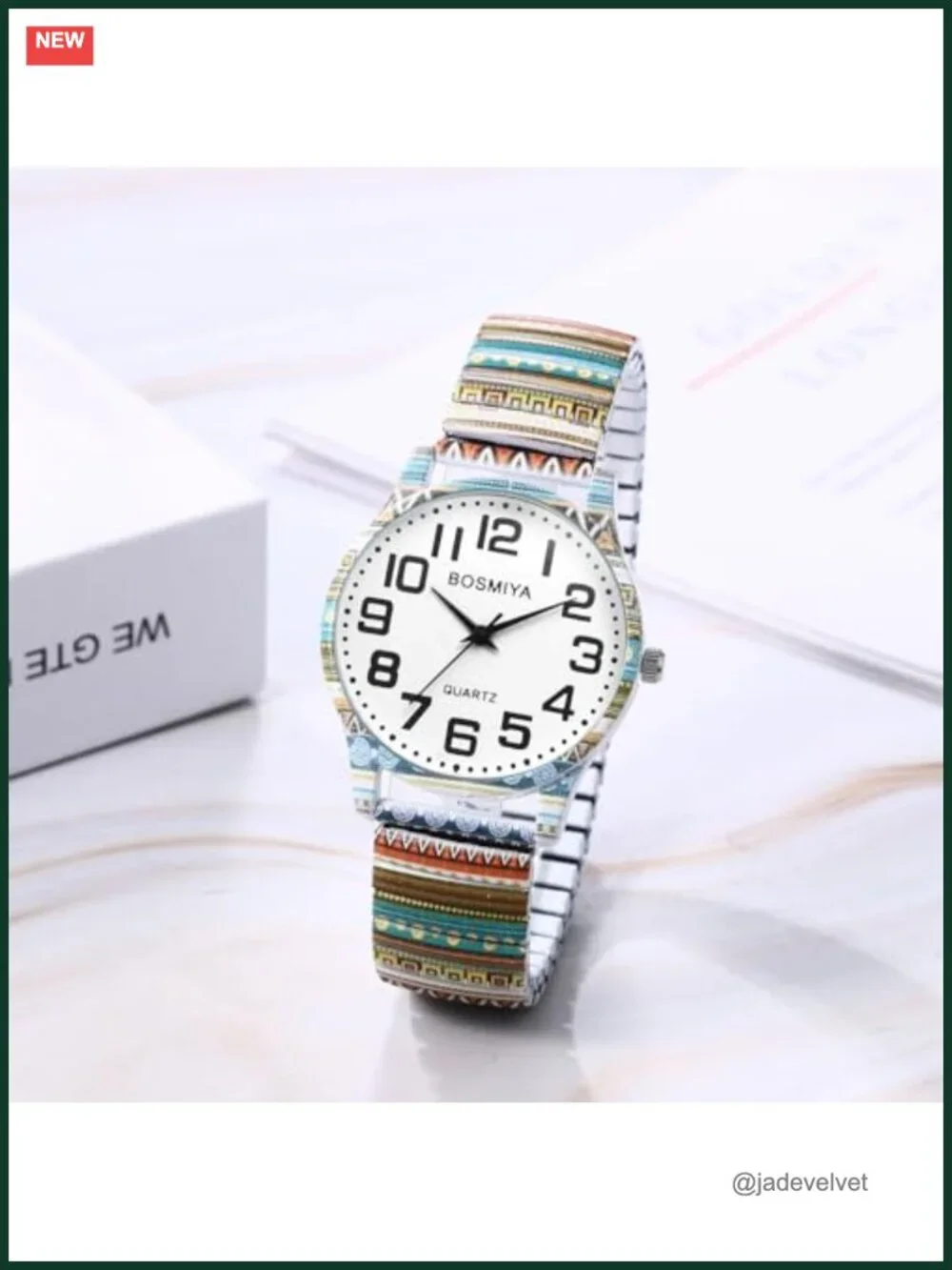 Women's Stretch Band Watch Easy Reader Analog Quartz Floral Elastic Wristwatch